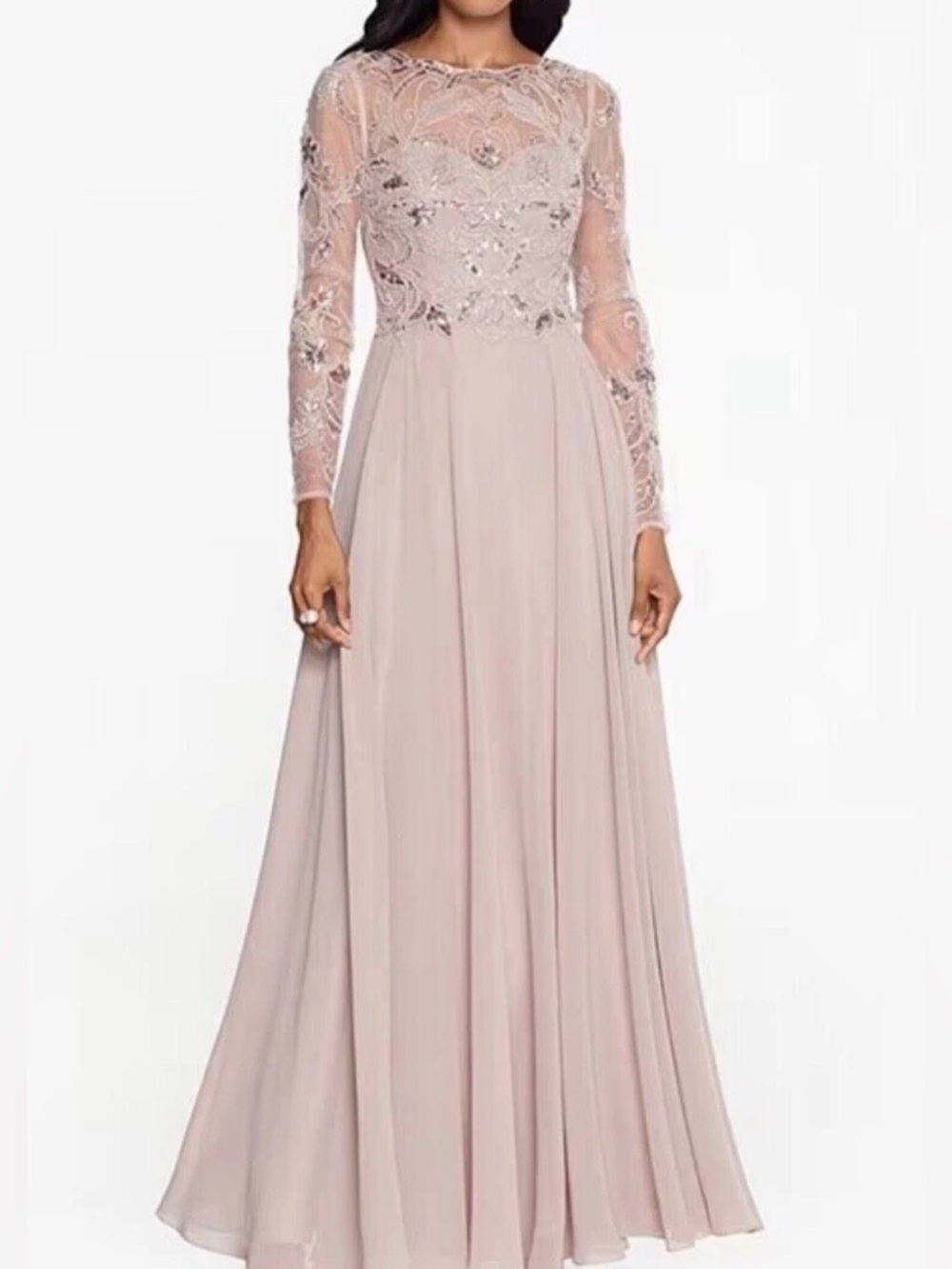 XSCAPE Nude Pink Beaded Sheer Top Gown Sz. 18W NWT!
